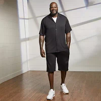 Shaquille O'Neal XLG Textured Big and Tall Mens Regular Fit Short Sleeve Button-Down Shirt