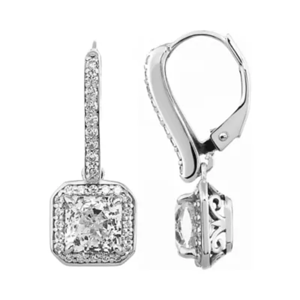 100 Facets by DiamonArt® Square Halo Cubic Zirconia Drop Earrings