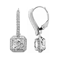 100 Facets by DiamonArt® Square Halo Cubic Zirconia Drop Earrings