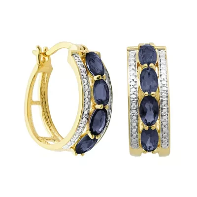 Sparkle Allure Sapphire 18K Gold Over Brass Hoop Earrings