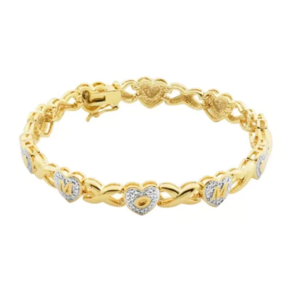Sparkle Allure Mom Diamond Accent Gold Tone 18K Gold Over Brass Heart 7.25 Inch Tennis Bracelet