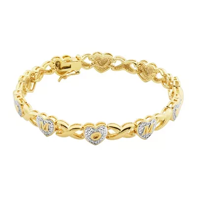 Sparkle Allure Mom Diamond Accent 18K Gold Over Brass 7.25 Inch Heart Tennis Bracelet