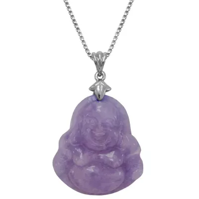 Buddha Womens Genuine Purple Jade Sterling Silver Pendant Necklaces