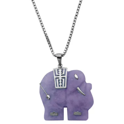 Elephant Womens Genuine Purple Jade Sterling Silver Pendant Necklace