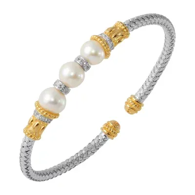 Paris 1901 By Charles Garnier Womens White Cubic Zirconia Sterling Silver 18K Gold Over Silver Cuff Bracelet