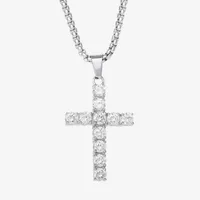 Shaquille O'Neal XLG Mens White Cubic Zirconia Stainless Steel Cross Pendant Necklace