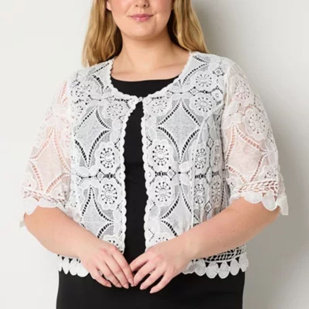 Rabbit Design Womens Crew Neck 3/4 Sleeve Shrug Plus