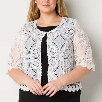 Rabbit Design Womens Crew Neck 3/4 Sleeve Shrug Plus