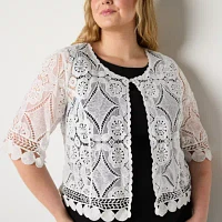 Rabbit Design Womens Crew Neck 3/4 Sleeve Shrug Plus