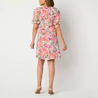 Perceptions Womens Short Sleeve Floral Shift Dress Petite