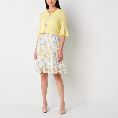 Perceptions Womens Floral Jacket Dress Petite