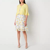Perceptions Womens Floral Jacket Dress Petite