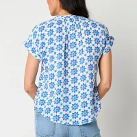 St. John's Bay Tall Womens Round Neck Short Sleeve Blouse