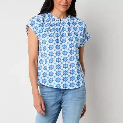 St. John's Bay Tall Womens Round Neck Short Sleeve Blouse