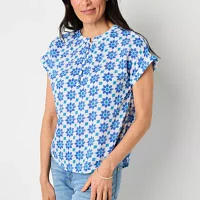 St. John's Bay Tall Womens Round Neck Short Sleeve Blouse