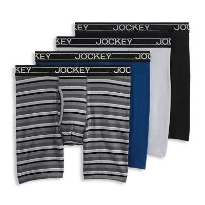 Jockey Lightweight Cotton Blend Mens 4 Pack Long Leg Boxer Briefs