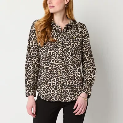 Liz Claiborne Womens Long Sleeve Regular Fit Button-Down Shirt