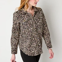 Liz Claiborne Womens Long Sleeve Regular Fit Button-Down Shirt