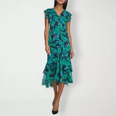 Marc New York Womens Short Sleeve Leaf High-Low Shift Dress