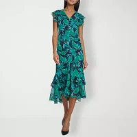 Marc New York Womens Short Sleeve Leaf High-Low Shift Dress