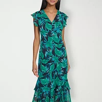 Marc New York Womens Short Sleeve Leaf High-Low Shift Dress
