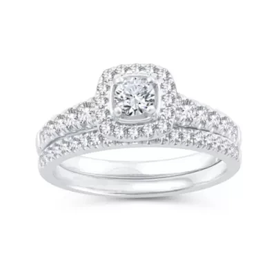 Womens 1 CT. T.W. Natural Diamond 10K White Gold Cushion Bridal Set