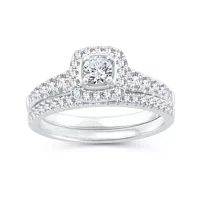 Womens 1 CT. T.W. Natural Diamond 10K White Gold Cushion Bridal Set