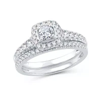 Womens 1 CT. T.W. Natural Diamond 10K White Gold Cushion Bridal Set