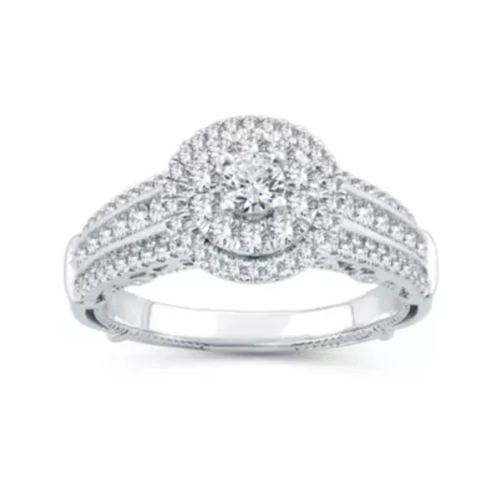 Womens 1 CT. T.W. Natural Diamond 10K White Gold Round Engagement Ring