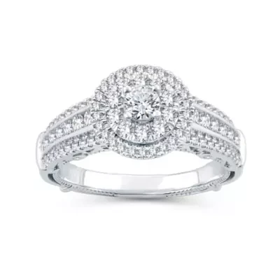 Womens 1 CT. T.W. Natural Diamond 10K White Gold Round Engagement Ring