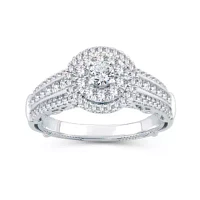 Womens 1 CT. T.W. Natural Diamond 10K White Gold Round Engagement Ring