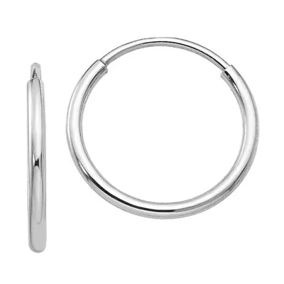 10K White Gold 15mm Round Hoop Earrings