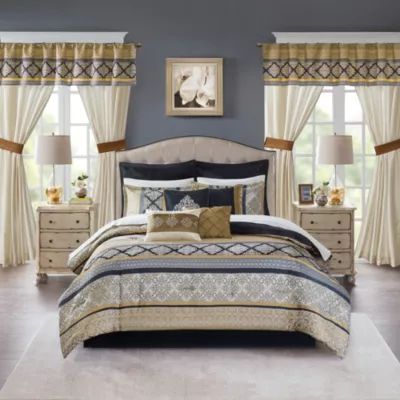 Madison Park Essentials Harriet 24-Pc Complete Bedding Set with Sheets and Window Treatments
