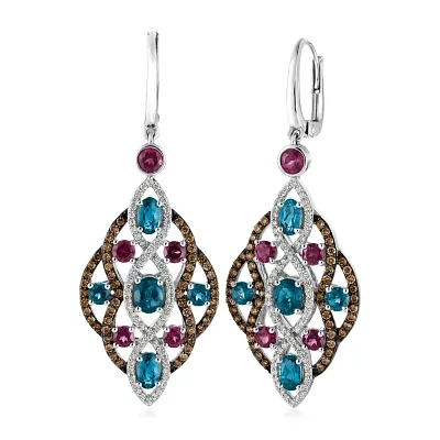 Le Vian® Grand Sample Sale™ Earrings featuring Deep Sea Blue Topaz™ Raspberry Rhodolite® Chocolate Diamonds® Vanilla Diamonds® set in 14K Vanilla Gold®