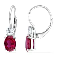 Lab Created Red Ruby Sterling Silver Drop Earrings