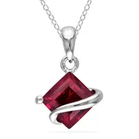 Womens Lab Created Ruby Sterling Silver Pendant Necklace