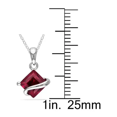 Womens Lab Created Ruby Sterling Silver Pendant Necklace