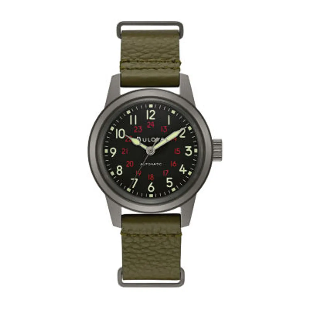 Bulova Classic Mens Green Leather Strap Watch 98a255