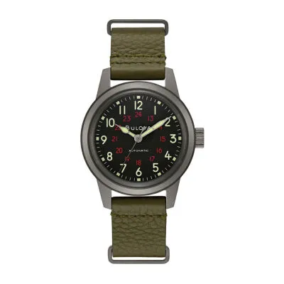 Bulova Classic Mens Green Leather Strap Watch 98a255