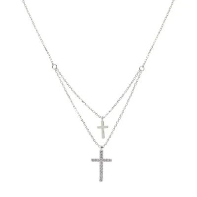 Sparkle Allure Cubic Zirconia Pure Silver Over Brass 16 Inch Link Cross Strand Necklace