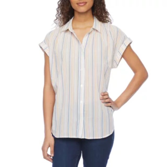 A.n.a Plus Linen Womens Short Sleeve Regular Fit Button-Down Shirt