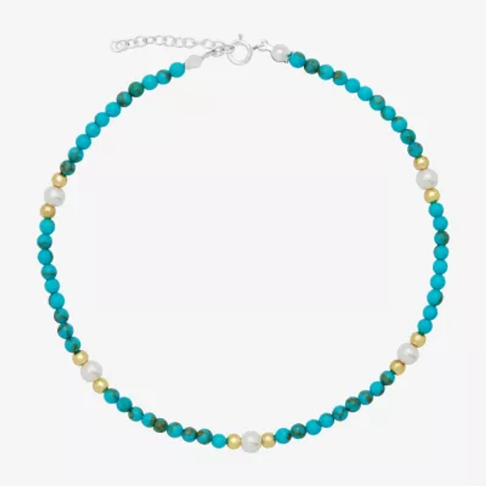 Itsy Bitsy Turquoise Sterling Silver 10 Inch Bead Round Ankle Bracelet