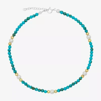 Itsy Bitsy Turquoise Sterling Silver 10 Inch Bead Round Ankle Bracelet