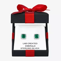 Yes, Please! Lab Created Green Emerald Sterling Silver 9mm Cushion Stud Earrings