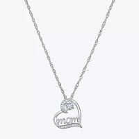 Diamonart "Mom" Womens White Cubic Zirconia Sterling Silver Heart Pendant Necklaces