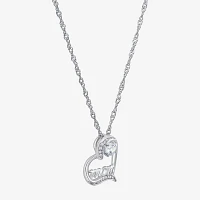 Diamonart "Mom" Womens White Cubic Zirconia Sterling Silver Heart Pendant Necklaces
