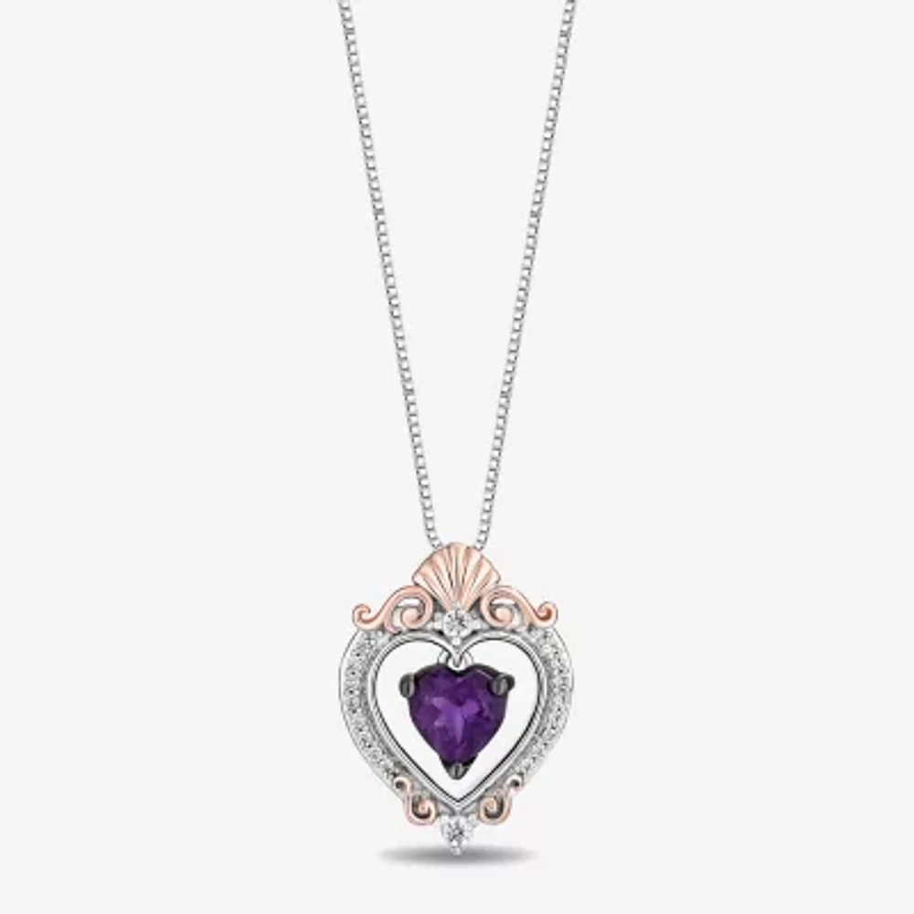 Enchanted Disney Fine Jewelry Womens 1/8 CT. T.W. Genuine Purple Amethyst 14K Rose Gold Over Silver Ariel The Little Mermaid Pendant Necklace