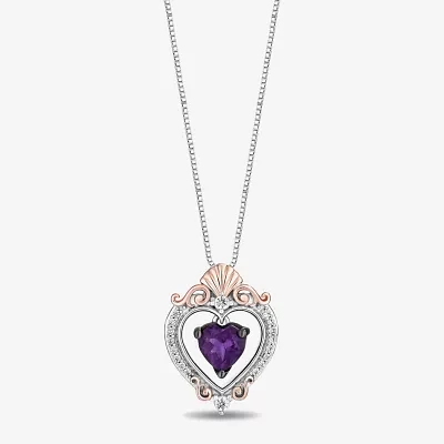 Enchanted Disney Fine Jewelry Womens 1/8 CT. T.W. Genuine Purple Amethyst 14K Rose Gold Over Silver Ariel The Little Mermaid Pendant Necklace