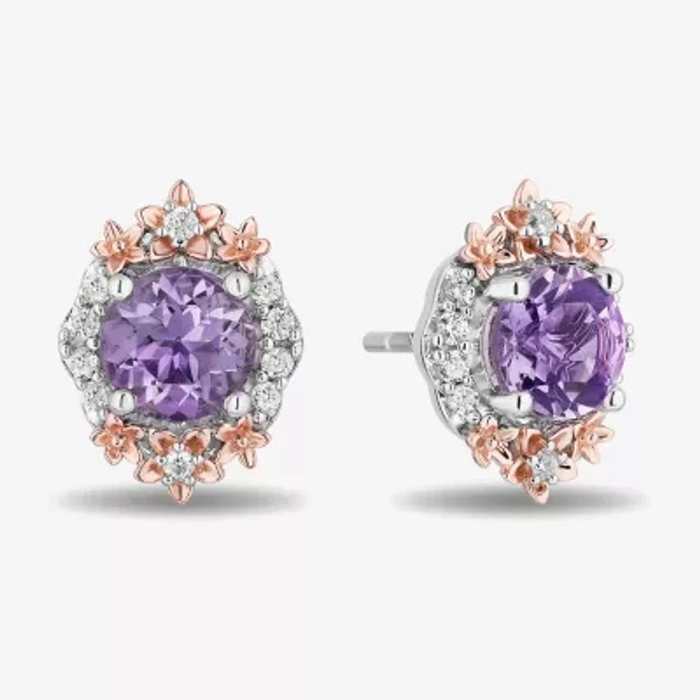 Enchanted Disney Fine Jewelry 1/5 CT. Genuine Purple Amethyst 14K Rose Gold Over Silver 10mm Rapunzel Stud Earrings