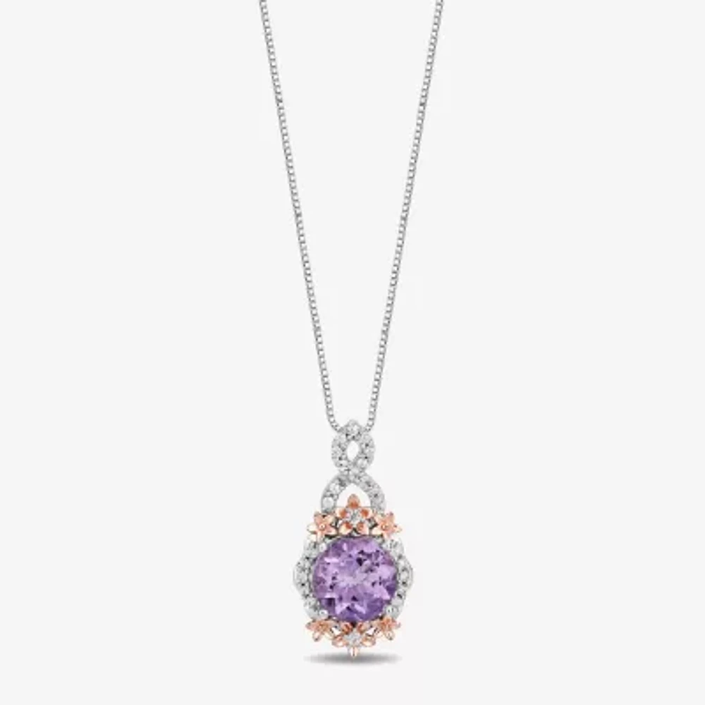 Enchanted Disney Fine Jewelry Womens 1/5 CT. Genuine Purple Amethyst 14K Two Tone Gold Over Silver Rapunzel Pendant Necklace